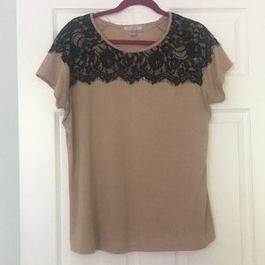 Roz & Ali Tan Tee with Black Lace